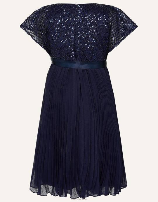 Monsoon أطفال فستان كيتا بأكمام كيب مزين بالترتر الماسي D68H2775 ملابس الأزرق الداكن)