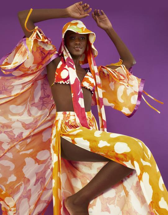 Monsoon نحيف بنطال بطبعة تجريدية وفتحة جانبية D68H2780 ملابس البرتقالي