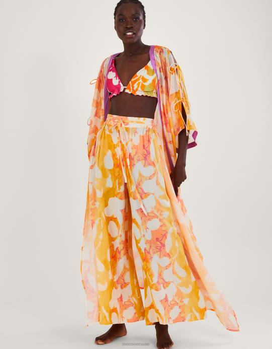 Monsoon نحيف بنطال بطبعة تجريدية وفتحة جانبية D68H2780 ملابس البرتقالي