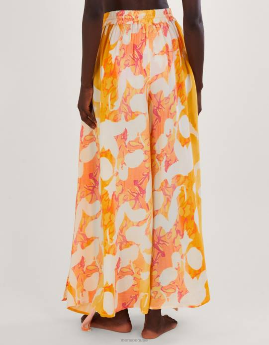 Monsoon نحيف بنطال بطبعة تجريدية وفتحة جانبية D68H2780 ملابس البرتقالي