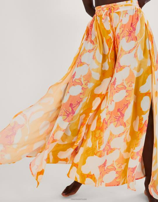 Monsoon نحيف بنطال بطبعة تجريدية وفتحة جانبية D68H2780 ملابس البرتقالي