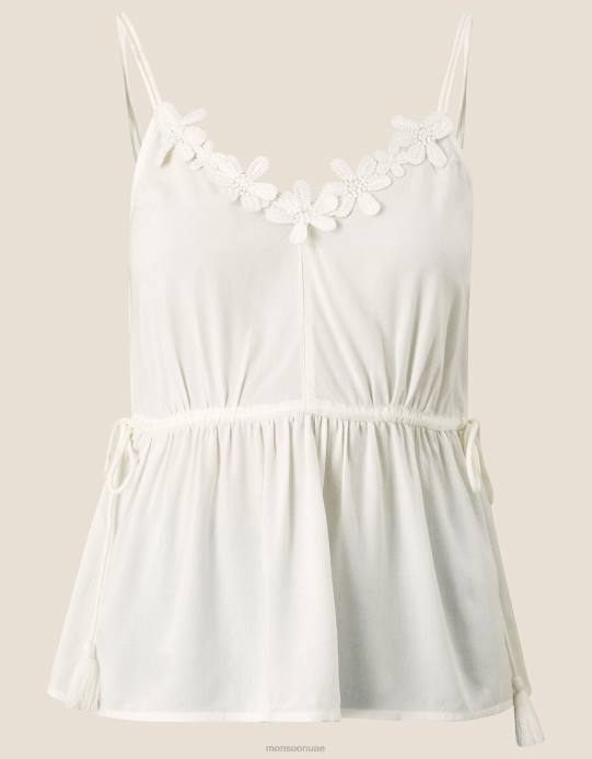 Monsoon نحيف بلوزة كامي مزينة بالزهور في لينزينج إيكوفيرو D68H2784 ملابس أبيض