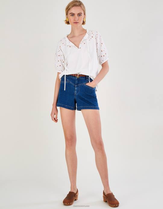 Monsoon نحيف بلوزة جيرسي بأكمام مطرزة من القطن المستدام D68H2785 ملابس عاج