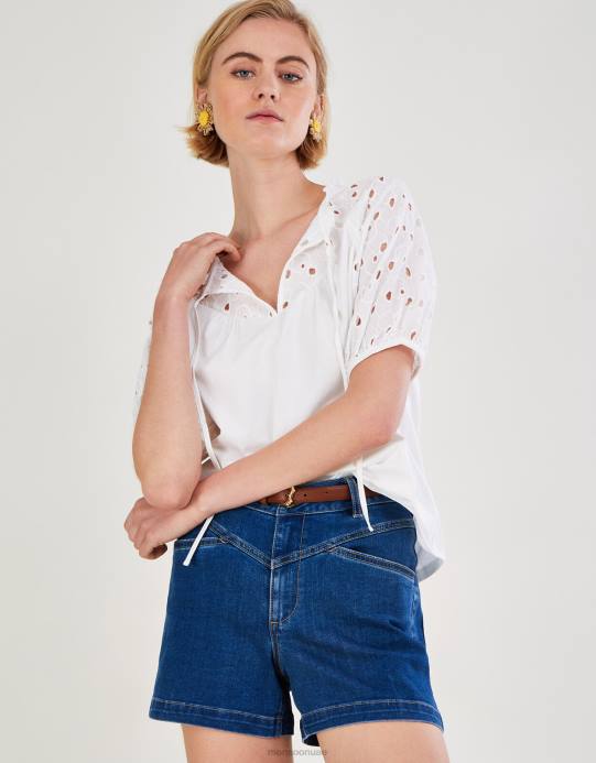 Monsoon نحيف بلوزة جيرسي بأكمام مطرزة من القطن المستدام D68H2785 ملابس عاج