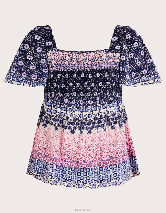 Monsoon نحيف قميص جيرسي مزين بطبعات زهور من القطن المستدام D68H2786 ملابس أزرق