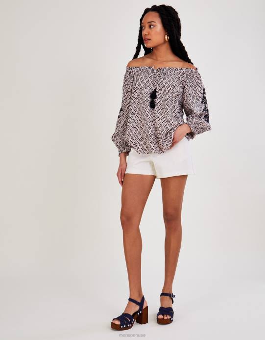 Monsoon نحيف بلوزة باردو مطبوعة من لينزينغ إيكوفيرو D68H2787 ملابس أسود