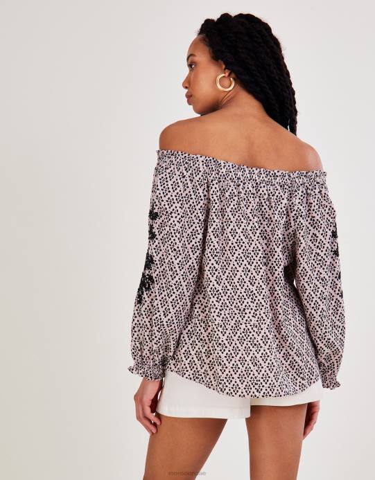 Monsoon نحيف بلوزة باردو مطبوعة من لينزينغ إيكوفيرو D68H2787 ملابس أسود