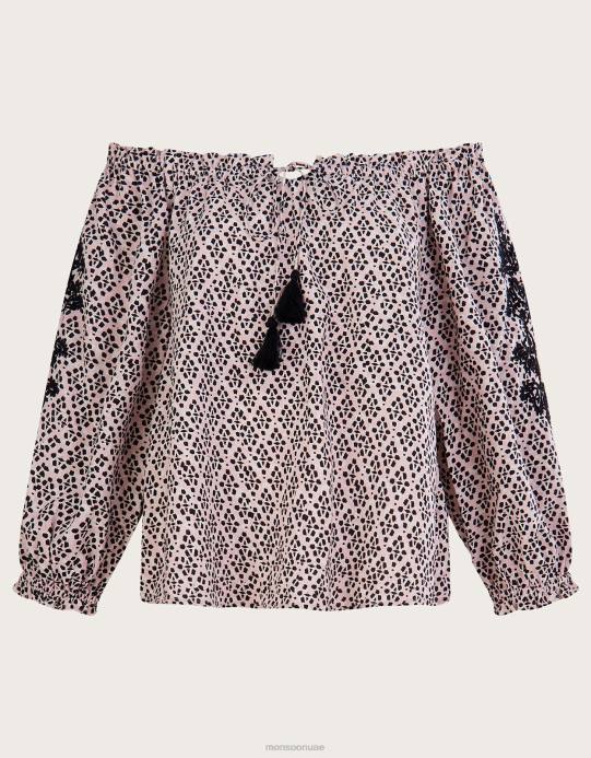 Monsoon نحيف بلوزة باردو مطبوعة من لينزينغ إيكوفيرو D68H2787 ملابس أسود