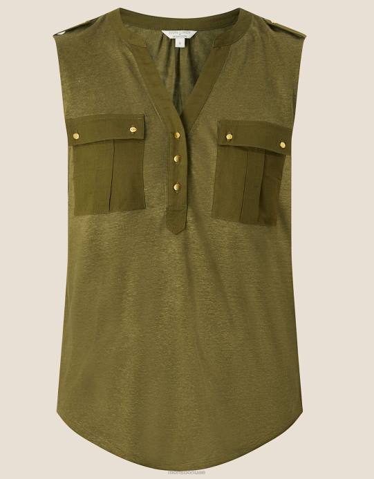 Monsoon نحيف قميص بدون أكمام من الكتان المنسوج D68H2789 ملابس الأخضر (الكاكي)
