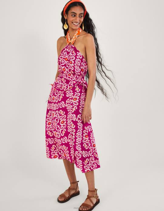 Monsoon نحيف بلوزة كامي بطبعة بانداني بحلقة رسن في لينزينج إيكوفيرو D68H278 ملابس لون القرنفل