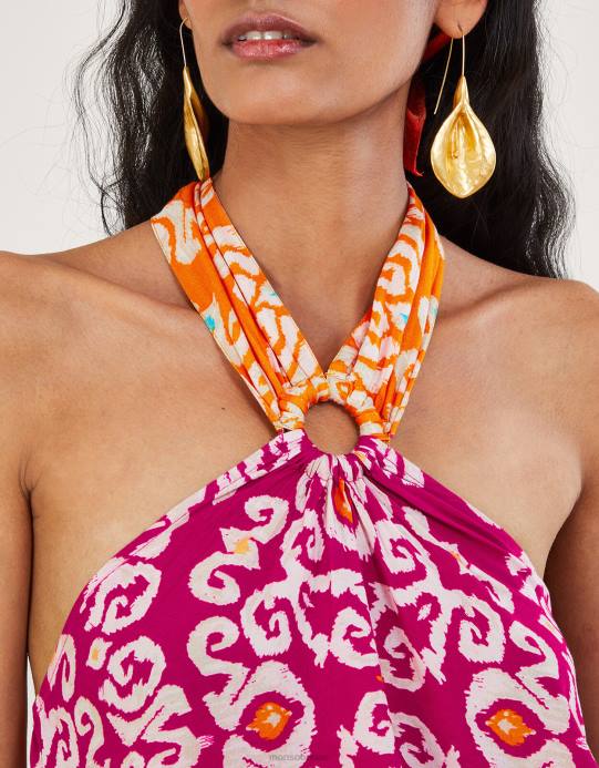 Monsoon نحيف بلوزة كامي بطبعة بانداني بحلقة رسن في لينزينج إيكوفيرو D68H278 ملابس لون القرنفل