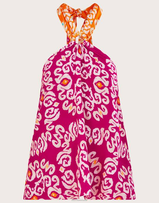 Monsoon نحيف بلوزة كامي بطبعة بانداني بحلقة رسن في لينزينج إيكوفيرو D68H278 ملابس لون القرنفل