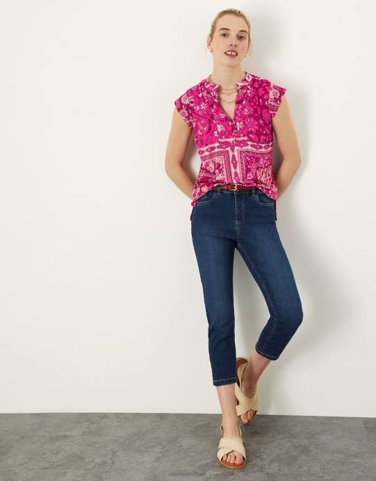 Monsoon نحيف زر طباعة الوشاح من خلال الجزء العلوي من الجيرسيه D68H2791 ملابس لون القرنفل