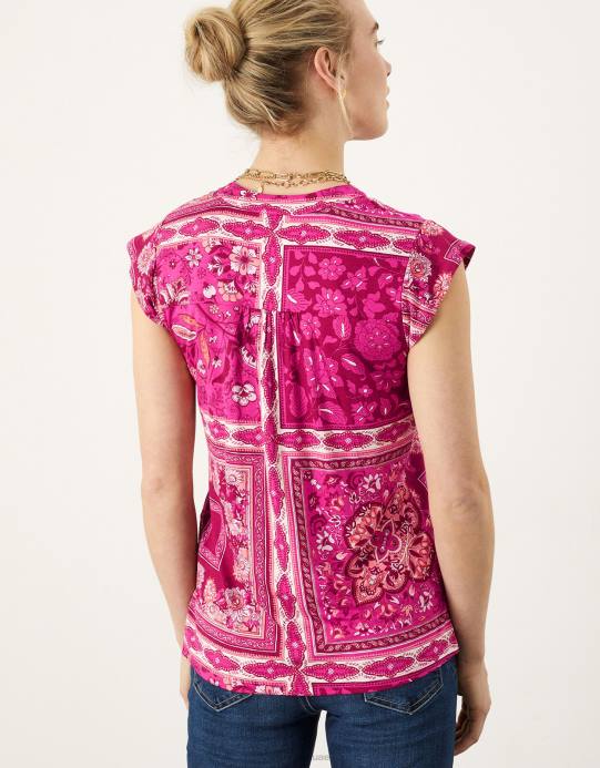 Monsoon نحيف زر طباعة الوشاح من خلال الجزء العلوي من الجيرسيه D68H2791 ملابس لون القرنفل