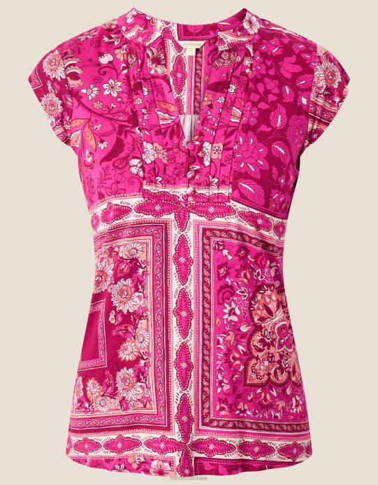 Monsoon نحيف زر طباعة الوشاح من خلال الجزء العلوي من الجيرسيه D68H2791 ملابس لون القرنفل