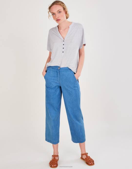 Monsoon نحيف قميص جيرسي بأكمام قصيرة وتفاصيل أزرار D68H2794 ملابس رمادي