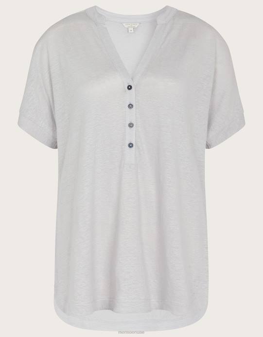 Monsoon نحيف قميص جيرسي بأكمام قصيرة وتفاصيل أزرار D68H2794 ملابس رمادي