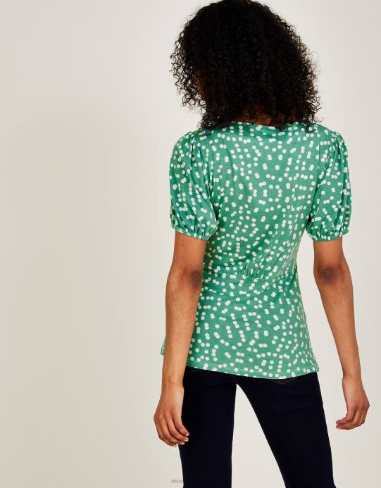 Monsoon نحيف بلوزة جيرسي بأكمام قصيرة منقط D68H2795 ملابس أخضر