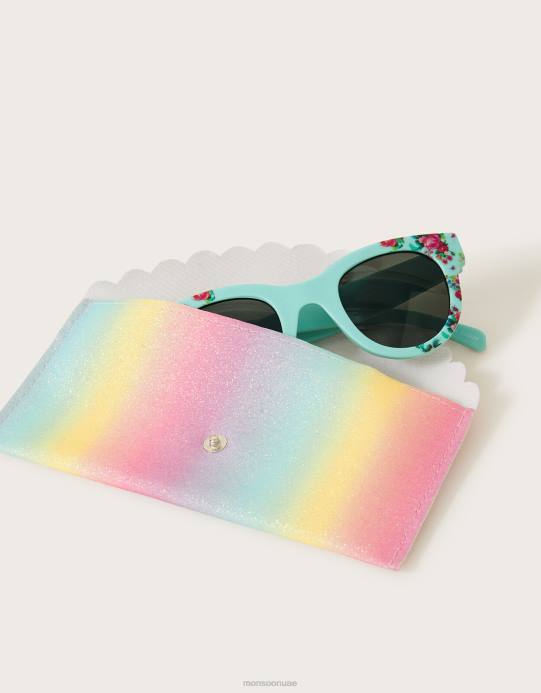 Monsoon أطفال نظارات شمسية مطبوعة بالأزهار مع علبة قوس قزح D68H2798 ملحق رشيقة