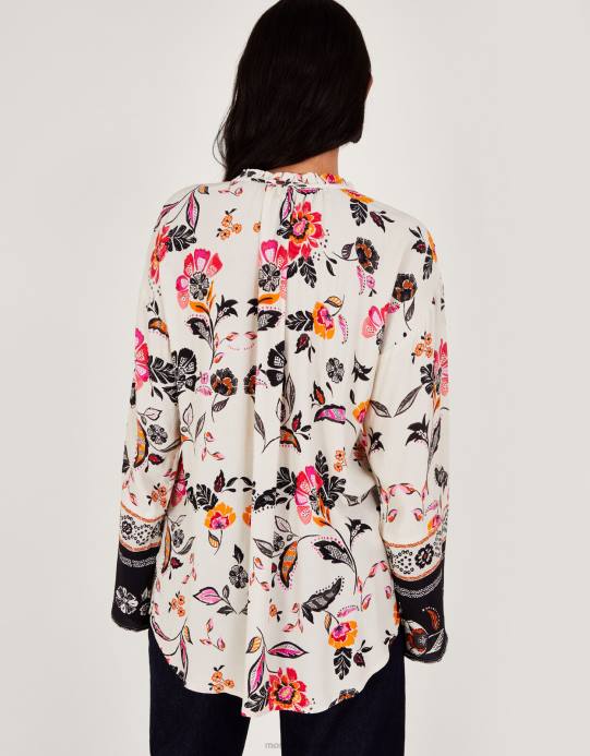 Monsoon نحيف قميص الأزهار D68H27 ملابس عاج