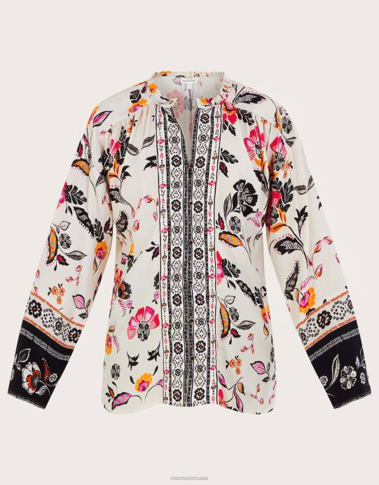 Monsoon نحيف قميص الأزهار D68H27 ملابس عاج