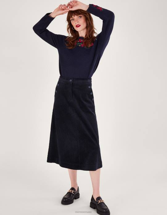 Monsoon نحيف تنورة ميدي الحبل D68H28 ملابس الأزرق (منتصف الليل)