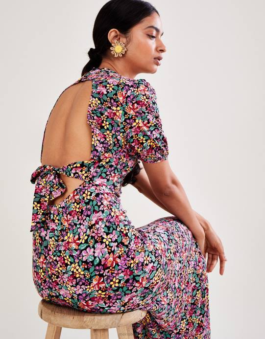 Monsoon نحيف فستان جيرسي زهري عتيق D68H2802 ملابس أسود