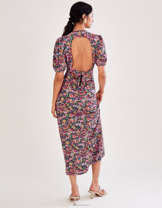 Monsoon نحيف فستان جيرسي زهري عتيق D68H2802 ملابس أسود