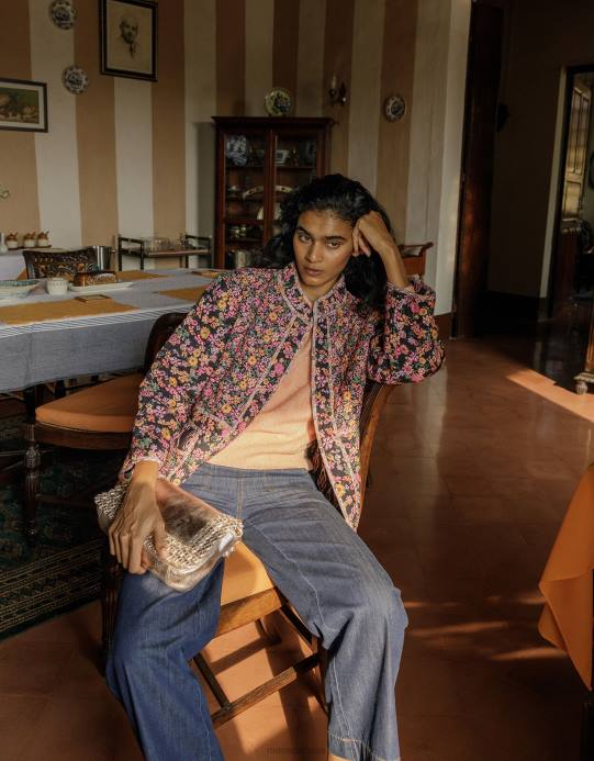 Monsoon نحيف سترة مبطنة بطبعات زهور وإيكات في لينزينج إيكوفيرو D68H2803 ملابس البرتقالي