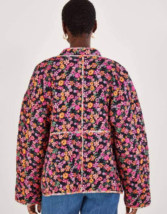 Monsoon نحيف سترة مبطنة بطبعات زهور وإيكات في لينزينج إيكوفيرو D68H2803 ملابس البرتقالي