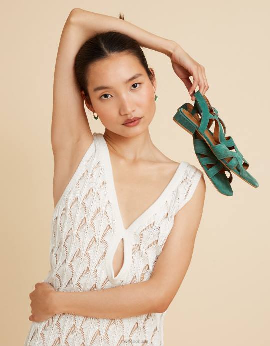 Monsoon نحيف صندل مسطح من جلد الغزال D68H2805 أحذية أخضر