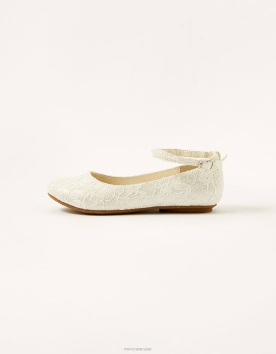 Monsoon بنت أحذية راقصة الباليه المسطحة من الدانتيل واللؤلؤ D68H2812 أحذية عاج