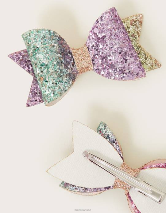 Monsoon بنت مجموعة من مشابك شعر لامعة بألوان قوس قزح مكونة من قطعتين D68H2835 ملحق رشيقة