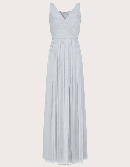 Monsoon نحيف فستان آني طويل منسوج من البوليستر المعاد تدويره D68H283 ملابس فضة