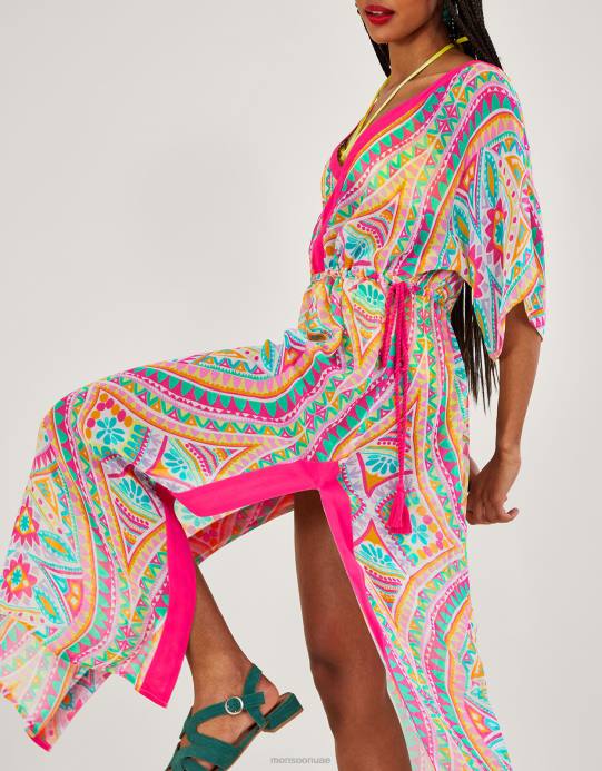 Monsoon نحيف قفطان ماكسي بطبعة فسيفساء D68H284 ملابس لون القرنفل