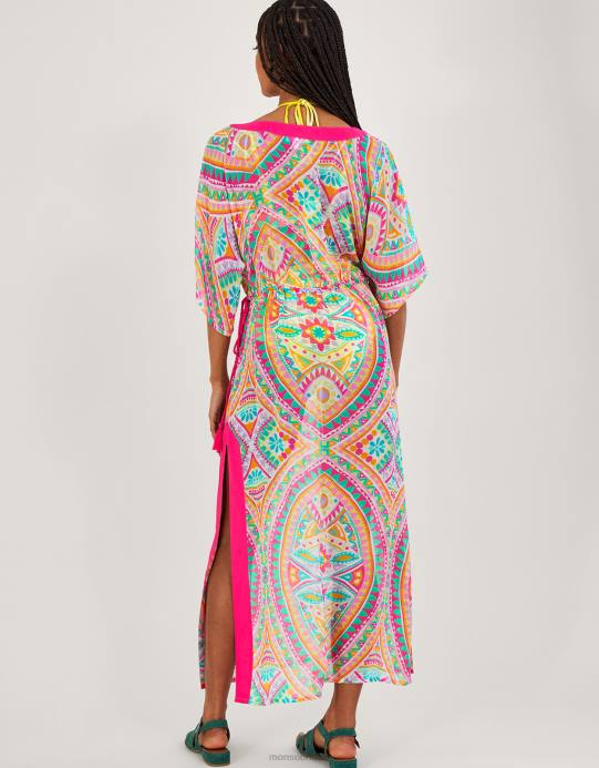 Monsoon نحيف قفطان ماكسي بطبعة فسيفساء D68H284 ملابس لون القرنفل