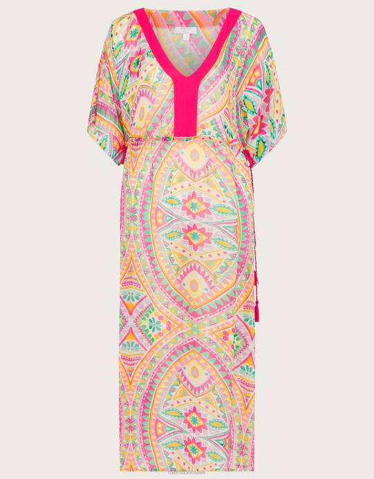 Monsoon نحيف قفطان ماكسي بطبعة فسيفساء D68H284 ملابس لون القرنفل