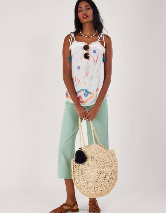 Monsoon نحيف كامي مطرز هندسي تجريدي D68H287 ملابس أبيض