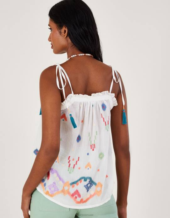 Monsoon نحيف كامي مطرز هندسي تجريدي D68H287 ملابس أبيض