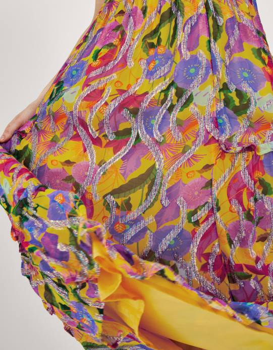 Monsoon نحيف فستان طويل بطبعة ميتاليك من تصميم سوزانا D68H288 ملابس أصفر