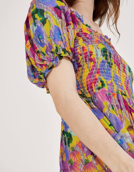 Monsoon نحيف فستان طويل بطبعة ميتاليك من تصميم سوزانا D68H288 ملابس أصفر