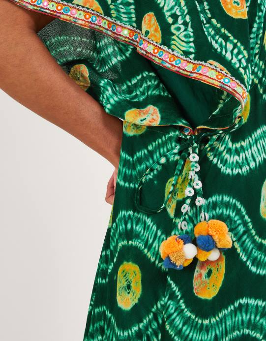 Monsoon نحيف فستان بانداني مصبوغ مع لينزينج إيكوفيرو D68H289 ملابس أخضر