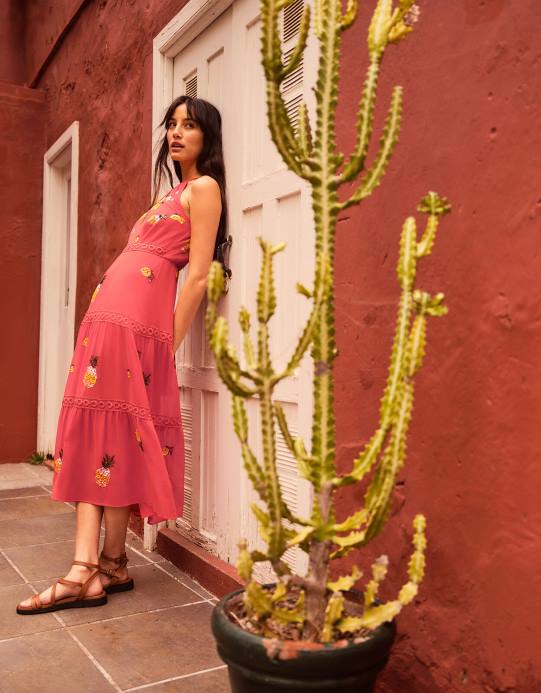 Monsoon نحيف فستان إيزابيل متوسط ​​الطول بطبقات ومزخرف من البوليستر المعاد تدويره D68H290 ملابس البرتقالي