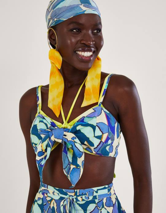 Monsoon نحيف توب قصير بطباعة تجريدية D68H298 ملابس الأزرق (الفيروز)