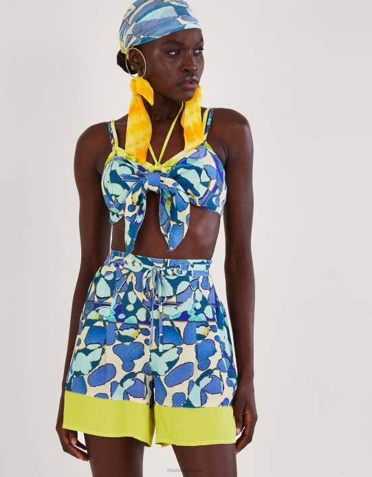 Monsoon نحيف توب قصير بطباعة تجريدية D68H298 ملابس الأزرق (الفيروز)