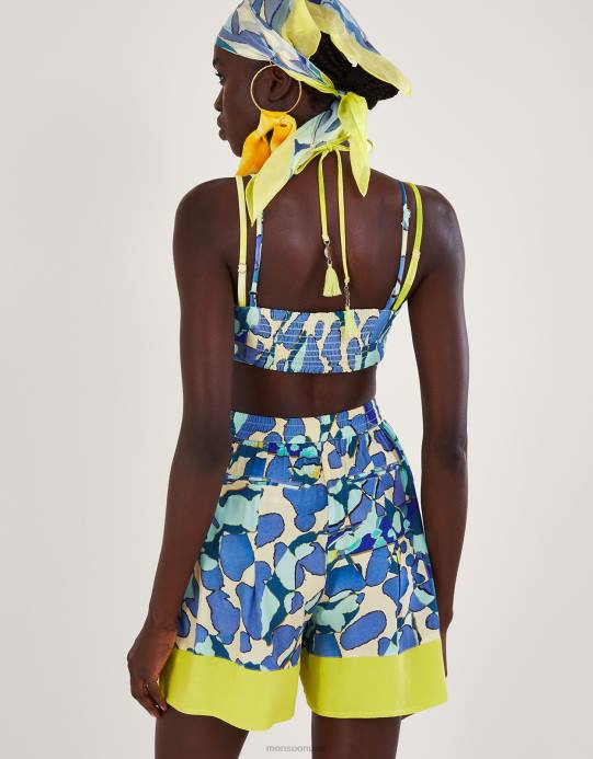 Monsoon نحيف توب قصير بطباعة تجريدية D68H298 ملابس الأزرق (الفيروز)