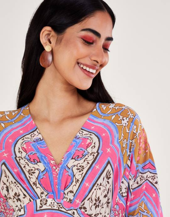 Monsoon نحيف قفطان ماكسي صيفي هندي من مائة نجمة D68H299 ملابس لون القرنفل