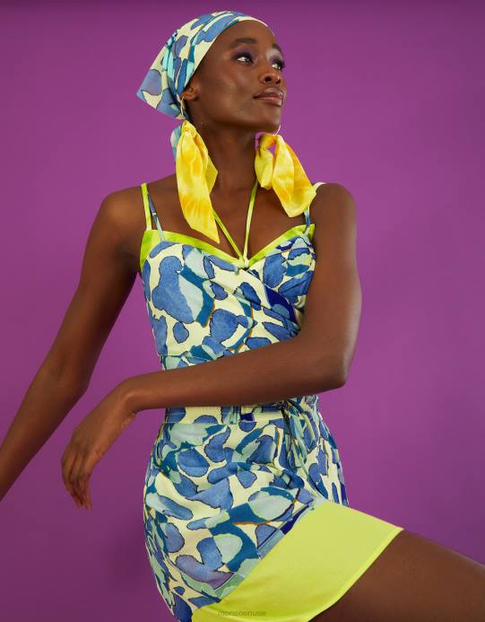 Monsoon نحيف السراويل الطباعة مجردة D68H302 ملابس الأزرق (الفيروز)