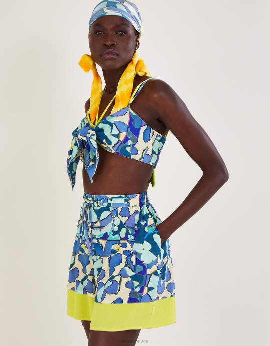 Monsoon نحيف السراويل الطباعة مجردة D68H302 ملابس الأزرق (الفيروز)