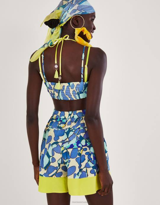 Monsoon نحيف السراويل الطباعة مجردة D68H302 ملابس الأزرق (الفيروز)